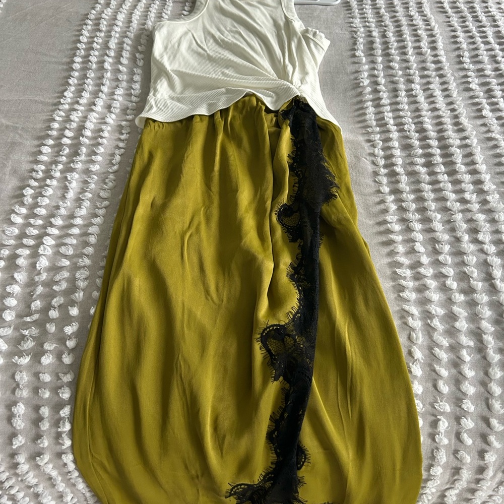 Anthropologie Cream Ribbed Top with skirt